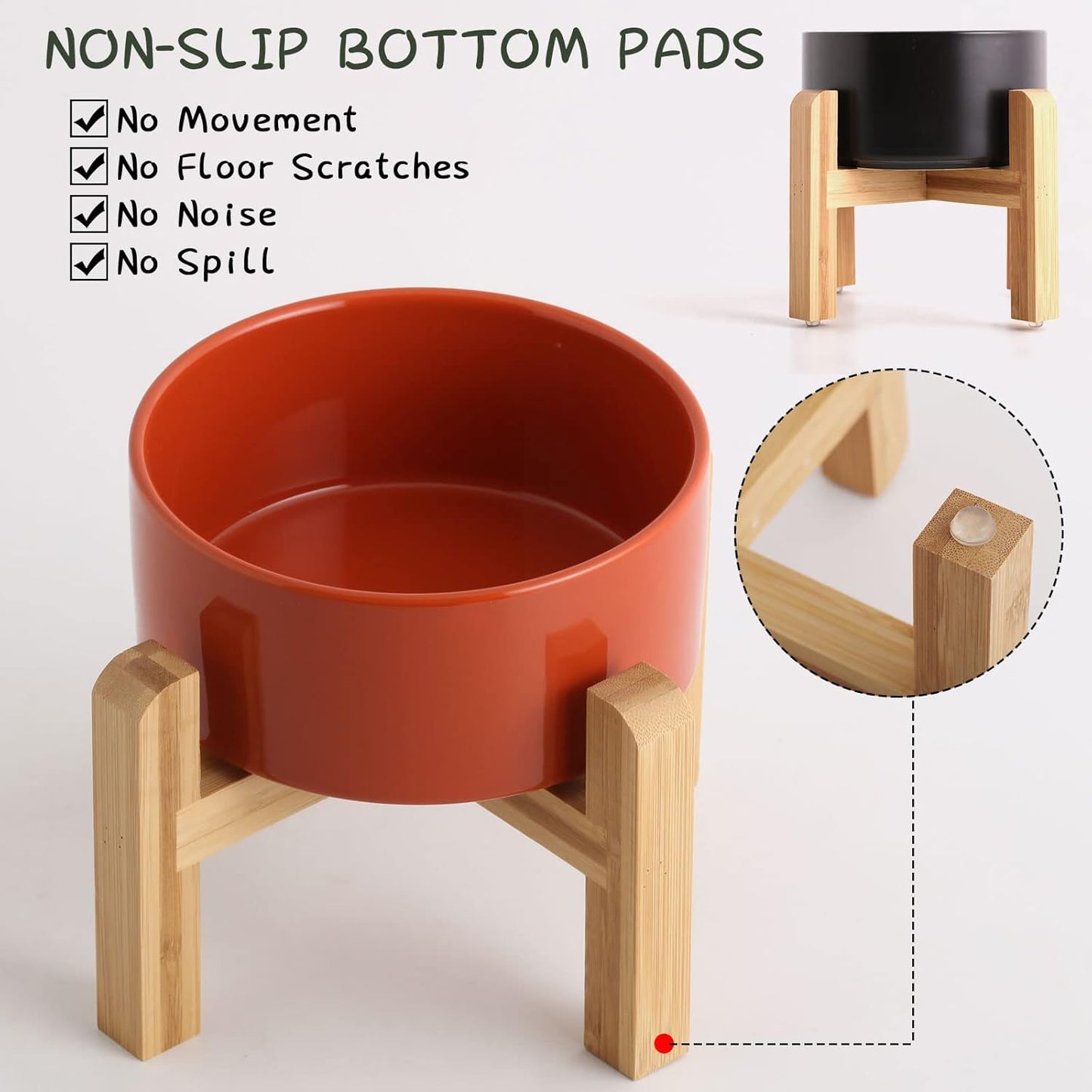 Petygooing Rust Red Elevated/Raised Ceramic Dog Bowl for Small Breeds, Dog Food Water Dish with Stand,Pet Feeding Bowl with Anti Slip Rubber for Cats and Small Dogs Puppy 13.5 OZ (5.1In / 1.7 Cups)