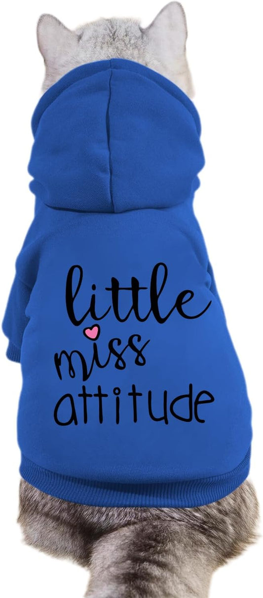 Cat Hoodies for Cats Puppy Pet Clothes Cat Apparel Little Miss Attitude Print Dog Hoodie for Small Medium Dogs Outfits for Kittens(Royal Blue,2XL)