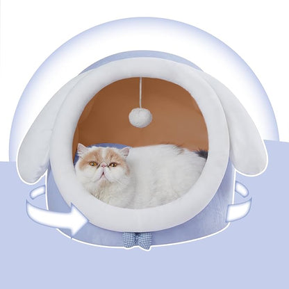 Jiupety Cute Cat Bed for Indoor Cats, Warm Soft Cave Fit for Many Cats and Puppy, Big Ear, L