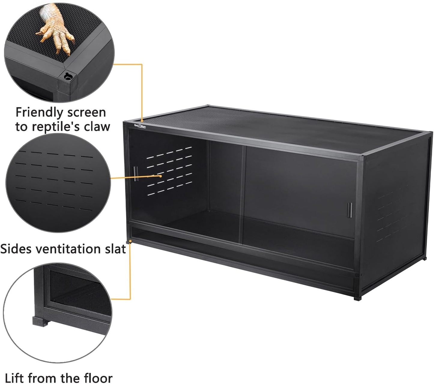 Large PVC Reptile Enclosure 76 Gallons with 12'' Height Cabinet Reptile Terrarium 44''x20''x20'' for Bearded Dragon Gecko Lizard Snake, Wide Breeding Vivarium Area with Sliding Doors Lock