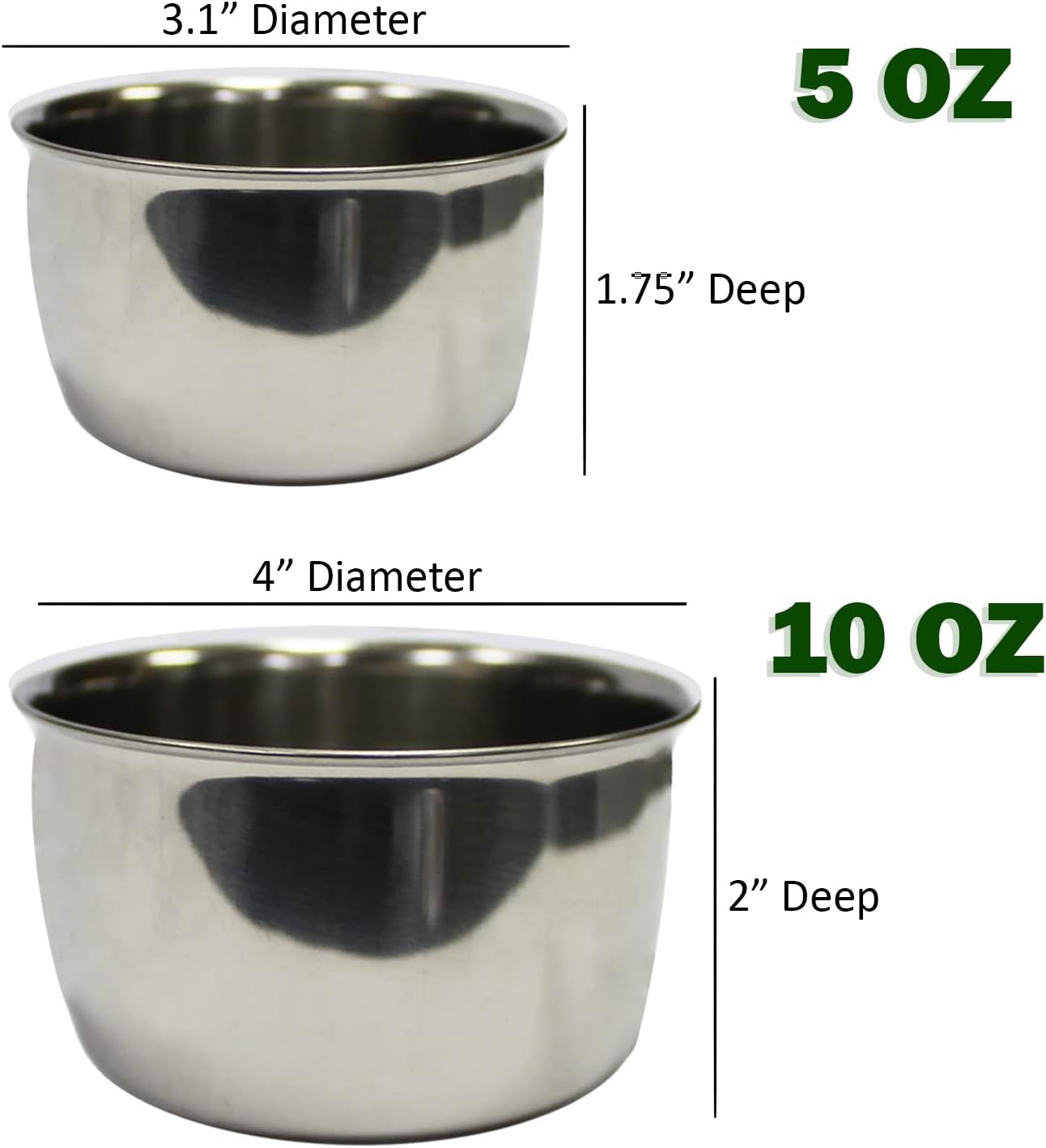 Stainless Steel Cup w/Holder - Durable Metal Mountable Food & Water Dish - Sugar Gliders, Hedgehogs, Chinchillas, Rats, Ferrets, Guinea Pigs, Rabbits, Squirrels, Birds (10 oz., Silver)