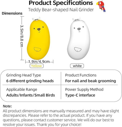 MANON ROSA Bird Nail Grinder, Bird Beak Grinder- Safe and Quiet Bird Nail Care Tool, Complete Grooming Kit for Parrots Conures Cockatiels Finches Parakeets, Premium Beak Maintenance (Yellow)