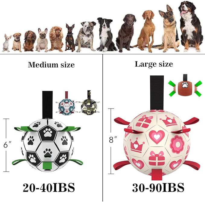 QDAN Pink Dog Toys Soccer Ball with Straps, Interactive Tug of War Toy, Puppy Birthday Gifts, Water Toy, Durable Dog Balls for Medium Large, Valentines Gift (8 Inch)