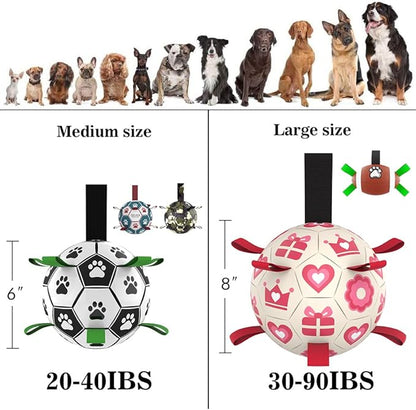 QDAN Pink Dog Toys Soccer Ball with Straps, Interactive Tug of War Toy, Puppy Birthday Gifts, Water Toy, Durable Dog Balls for Medium Large, Valentines Gift (8 Inch)