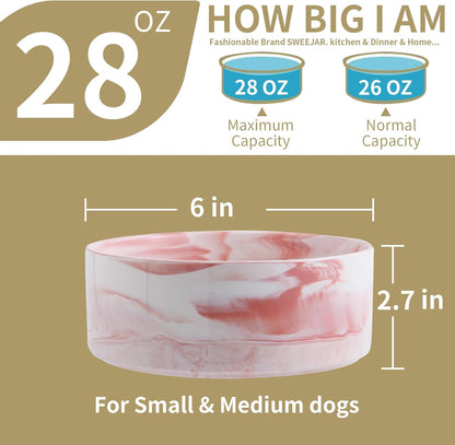 Elevated/Raised Dog Bowl Ceramic for Small Medium Sized Breed,Dog Food Water Bowl with Stand,6 in 3.6 Cups Non Slip Heavy Weighted Marble Pink