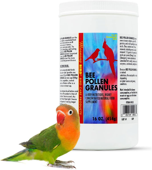 Morning Bird Bee Pollen Granules 16 Oz – Naturally Immune Support & Protein Powder for Birds – Boosts Strength, Feather Health & Energy Supplements – Easy to Mix with Food for All Bird Types