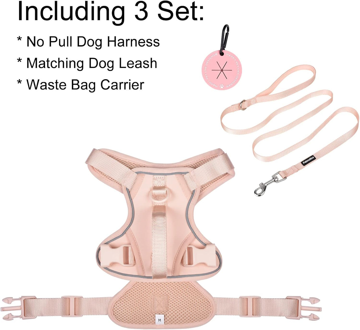 Petmolico Dog Harness for Small Dogs, Cute Harness Vest with Two Leash Clips and Soft Handle, Reflective Easy Walk Puppy Vest - Pink, Medium