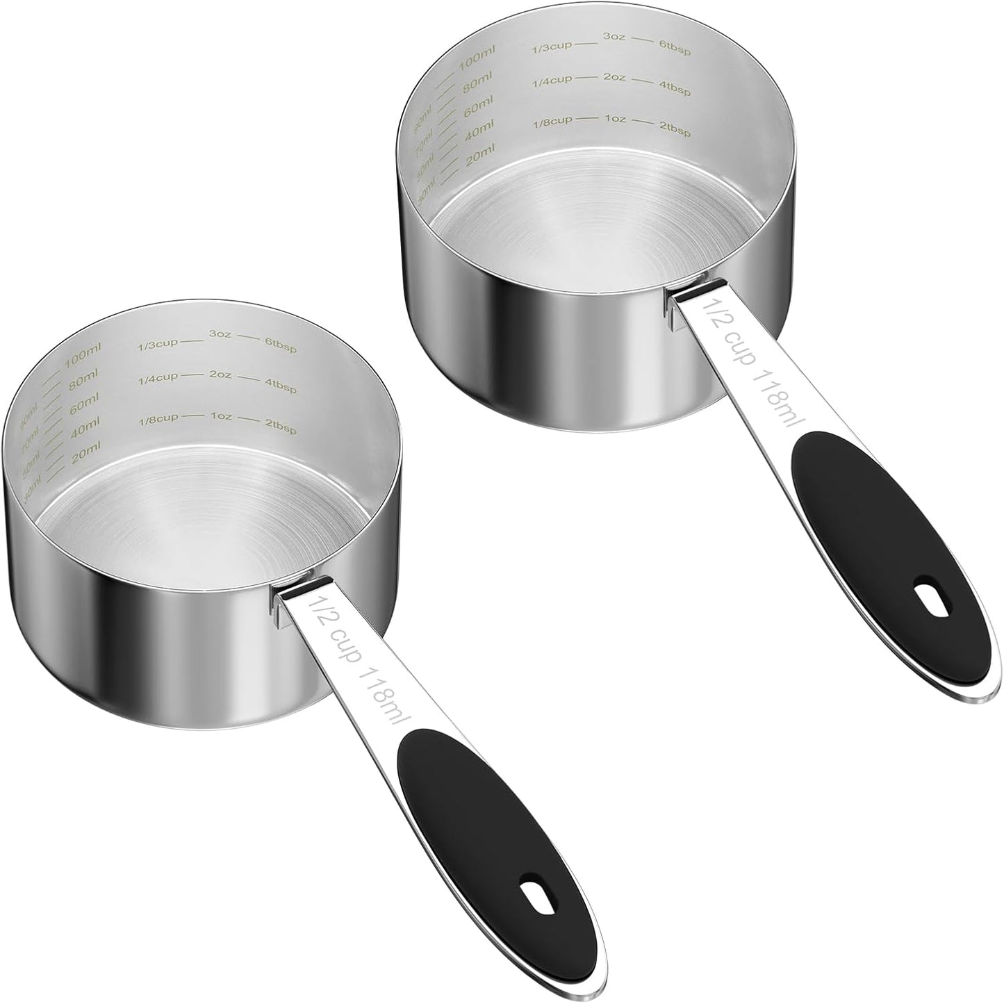 2PCS 1/2CUP(118ml) Dog Cat Food Scoop, Stainless Steel Measuring Cup, Metal Pet Scooper with Inner Precision Scale Measurement