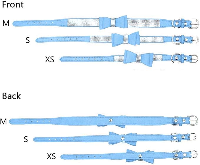 Rhinestone Dog Collar, Cute Dazzling Sparkling Soft Suede Leather Adjustable Pet Dog Cat Collar Crystal Diamond for Puppy Small Medium Large Dogs (S:26-32cm, Light Blue-1)