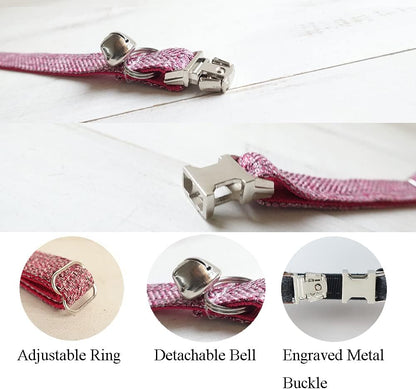 Personalized Cat Collar with Name Plate,Adjustable Tough Nylon Cat ID Collars with Bell,Customize Engraved Pet Name and Phone Number (Suit Style)