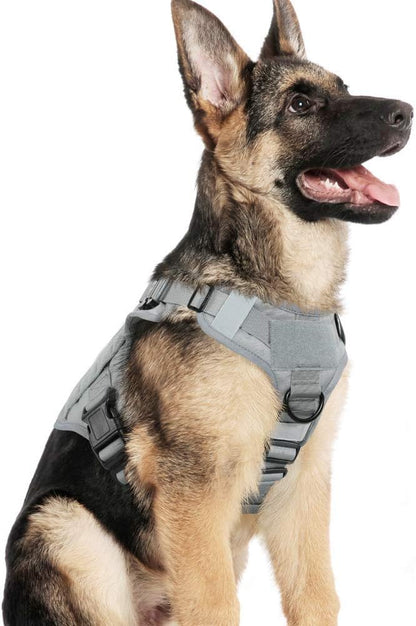 rabbitgoo Tactical Dog Harness for Large, Heavy Duty Pet Harness with Handle, No-Pull Service Vest Large Breed, Adjustable Military Dog Vest for Training Hunting Walking, Grey, L