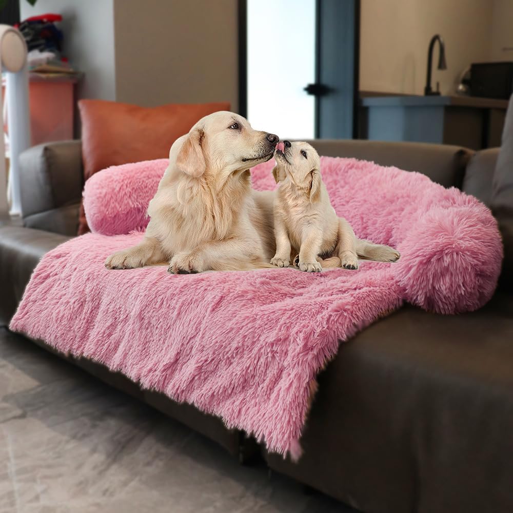Tinaco Luxurious Calming Dogs/Cats Bed Mats, Dog Pad Washable Removable Couch Cover, Plush Long Fur Mat for Pets, Waterproof Lining, Perfect for Small, Medium and Large Dogs and Cats (Pink, 41"x37")