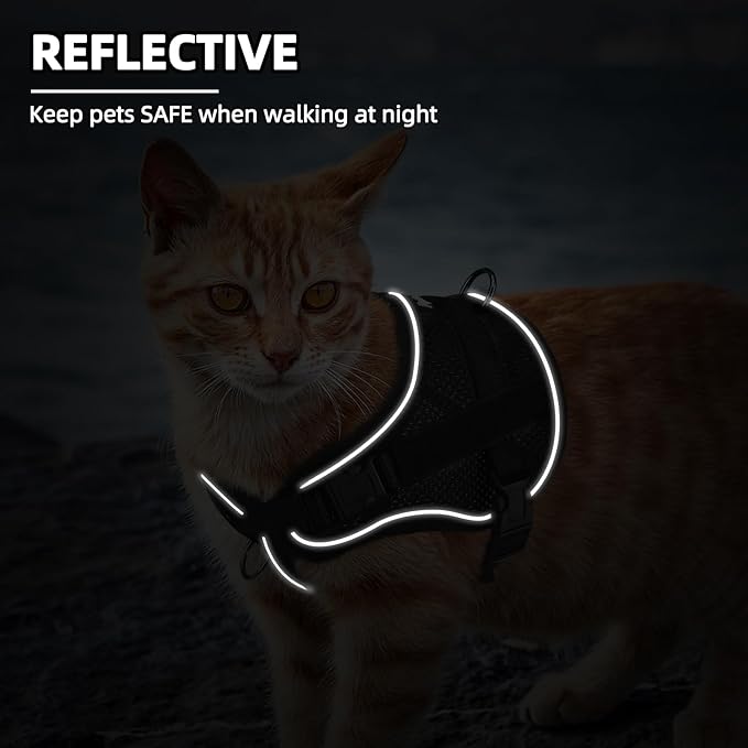 PUPTECK Cat Harness and Leash Set Escape Proof, Adjustable Reflective Kitten Jacket Easy Control, Pet Vest Harness for Cats Small Dogs Puppies Walking and Travel