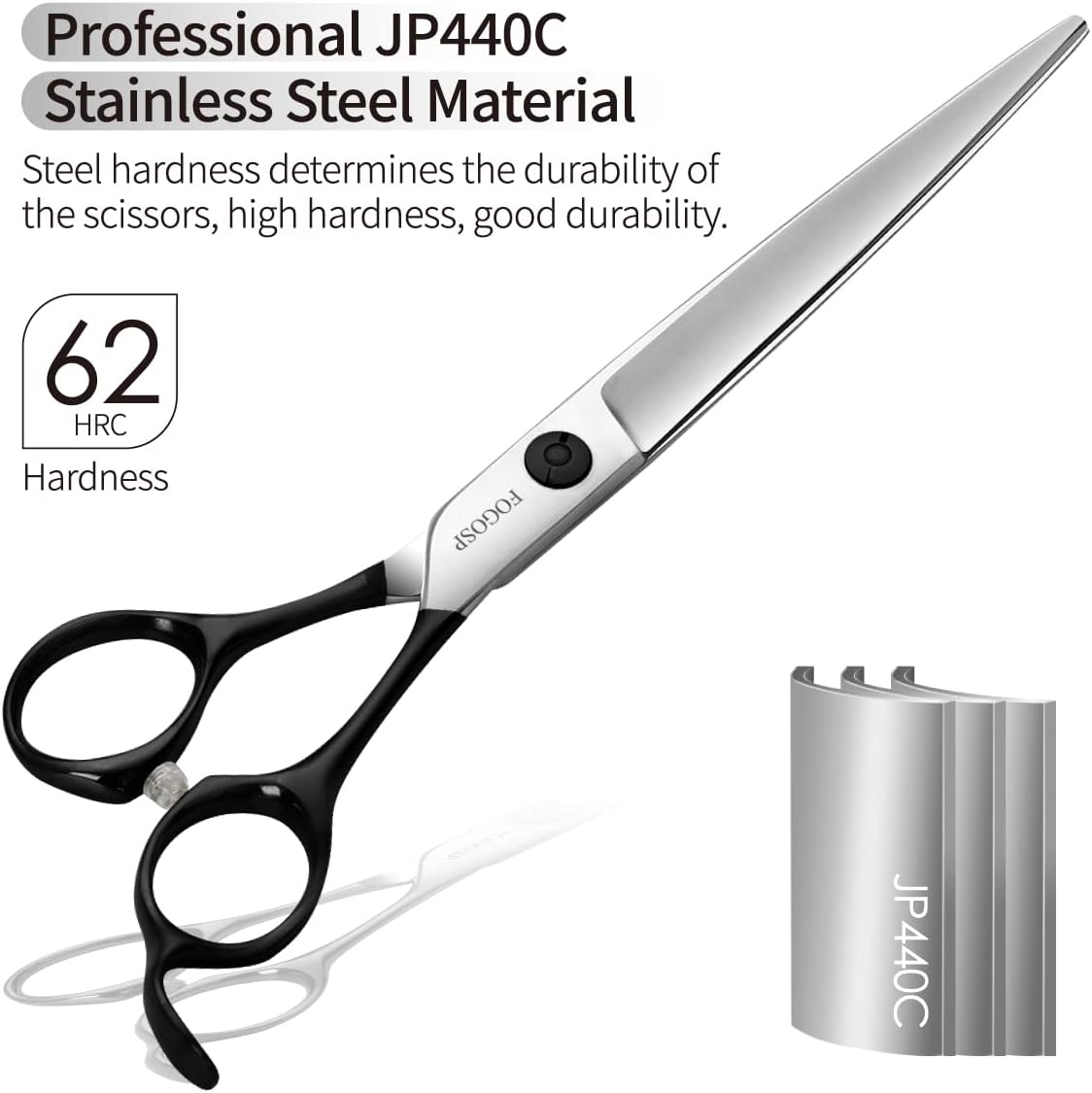 Professional Dog Grooming Scissors Straight 7" Grooming Shears for Cutting Small Pet Cat Thick Hair Japan 440C Stainless Steel Super Sharp Right Handed(7 in Straight, Black)