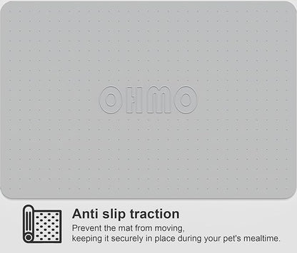 OHMO Dog Food Mat, Silicone Waterproof Cat Food Mat, Non-Skid Spill Proof Pet Feeding Mat for Food and Water, Easy to Clean Dog Placemat(Ash Light Grey, 23.6" x 15.8")