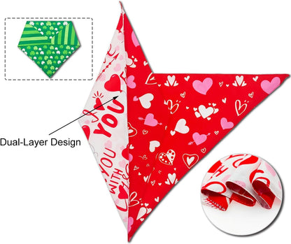 Valentine's & St. Patrick's Day Dog Bandana Set 2PCS-Large, Holiday Party Costumes, Pet Scarves for Boys and Girls, Dog Outfit Gifts for Medium to Large Dogs, Diverse Festive Styles