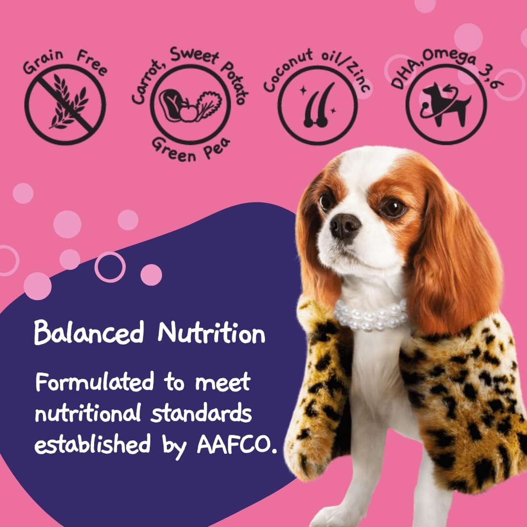 MOOCHIE Grain Free Small Dogs Wet Dog Food - Skin and Coat - Salmon, Chicken & Beef - No Artificial Flavors or Preservative - 12 x 3 oz Pouch