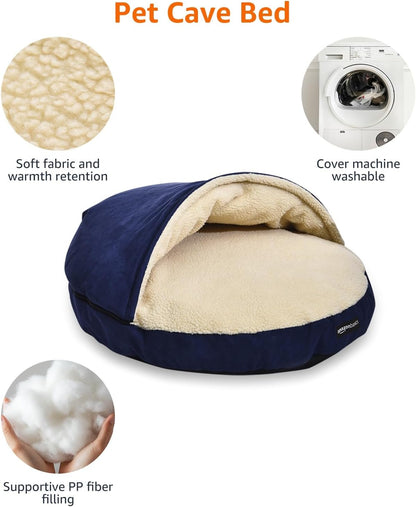 Amazon Basics Pet Cave Bed for Dog, With Removal Nesting Cave Cover, Fits up to 30lbs Pets, 35 x 35 x 13 inches, Blue