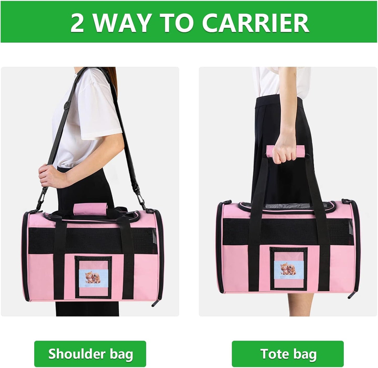 20" Large Cat Carrier Soft Sided for Cats Under 25 lbs, Folding Dog Carrier 20" Carrier for 2 Cats Travel Carrier - Pink