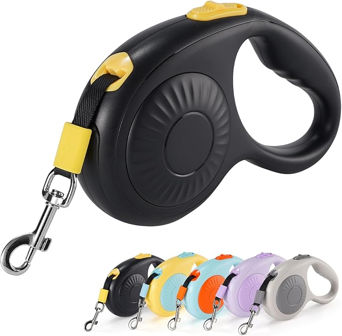 JSXD 360° Tangle-Free Retractable Dog Leash with One-Handed Brake, Pause, Lock, 10 ft Strong Nylon Tape Pet Walking Leash,Suitable for Cats, Small and Medium Dogs up to 66 lbs (Black, 10 ft)