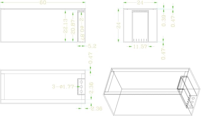 150G-3H-P Starfire Aquarium 60x24x24 H 12mm Built-in Overflow Peninsula Style
