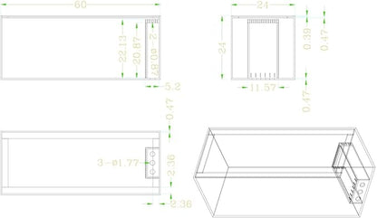 150G-3H-P Starfire Aquarium 60x24x24 H 12mm Built-in Overflow Peninsula Style