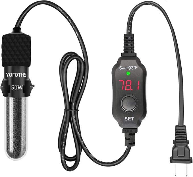 Adjustable Mini Aquarium Heater 5-10 Gallons Submersible Small Fish Tank Heater 50W Digital Display Thermostat External Temperature Controller (50W)