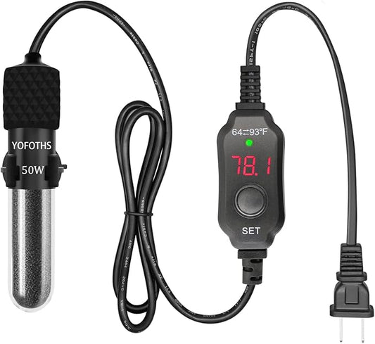 Adjustable Mini Aquarium Heater 5-10 Gallons Submersible Small Fish Tank Heater 50W Digital Display Thermostat External Temperature Controller (50W)