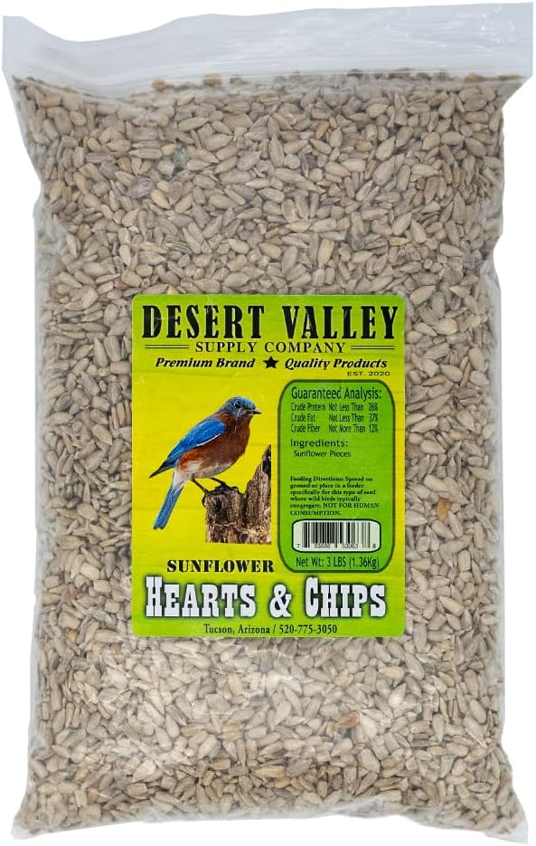 Desert Valley Sunflower Hearts and Chips Seed, All Natural, Non-GMO Premium Wild Bird and Wildlife Food (3 Pounds)