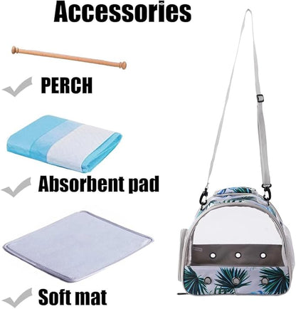 Portable Small Bird Travel Carrier Cage with Stand Perch, Bird Carrier to Carry Parakeet Budgies Parrot Cockatiel Conure Outdoor, Front Clear Window with Floral Printing