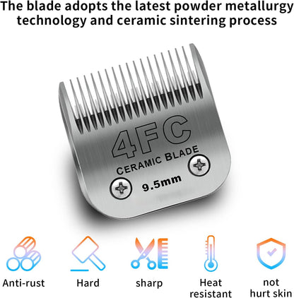 3 Pack 4FC Detachable Pet Dog Grooming Ceramic Blades,Compatible with Andis,Oster A5,Wahl KM-10 Series,Size 4FC Blade 3/8-Inch 9.5MM Cut Length