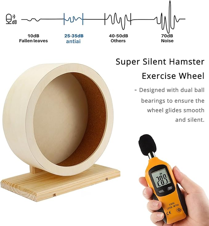 antiai 9.8 Inch Wooden Hamster Exercise Wheel Set,Silent Wheel Quiet Spinner Hamster Running Wheels,Hamster Water Feeder Accessories Chew Toys for Hamsters, Gerbils, Mice and Other Small Pets,9 pcs