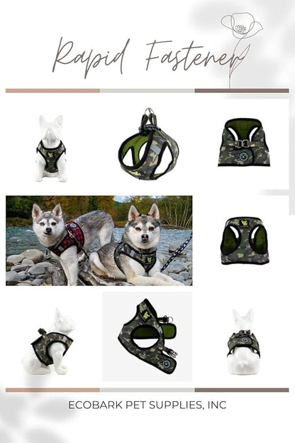 EcoBark Step in Dog Harness - Eco-Friendly Teacup Dog Harnesses for XXS, XS, and Small Dogs - Reflective and Adjustable Mini Body Halter Vest -Tiny Soft Mesh Toy Breed Harness Under 5 lbs (Camo, XXS)