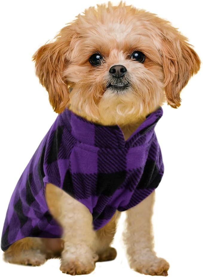 KAMA BRIDAL Spring Autumn Winter Coat Pullover Fleece Vest for Cats Small and Medium Dogs Thin Sweater Purple & Black Plaid (Purple, XXXS)