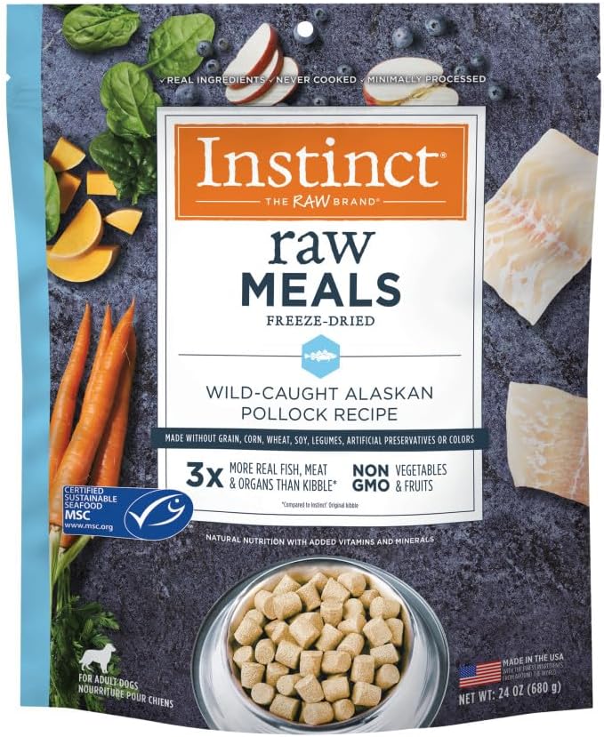 Instinct Freeze Dried Raw Meals, Natural Dry Dog Food, Grain Free - Wild Caught Pollock, 24 oz. Bag