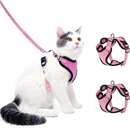 Luxelle 2 Pack Escape-Proof Cat Harness and Leash Set for Walking – Adjustable No Pull Soft Vest with Easy-Wear Buckle, Reflective Straps, Breathable Mesh – Outdoor Travel Harness for Cats & Kittens