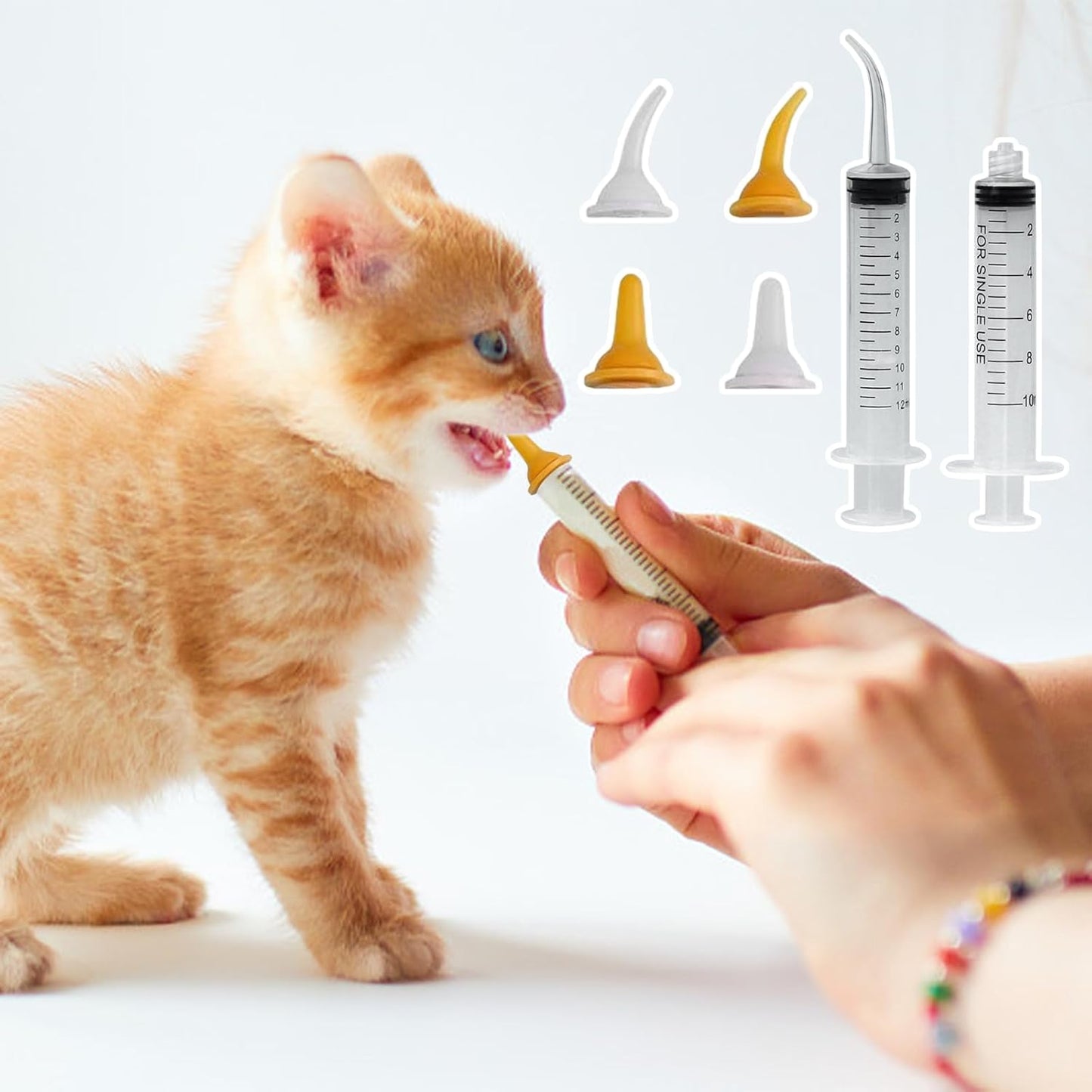Pet Feeding Syringe with Nipple, Silicone Feeding Tools for Kitten Puppy Feeding Syringe for Newborn Cat Dog Small Animals Rabbits (10ml+12ml)