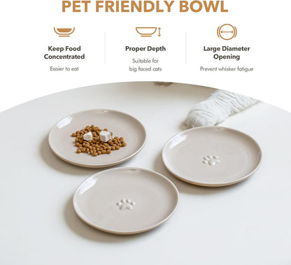 6.1'' Ceramic Wide Cat Dishes, Set of 3 Ceramic Cat Bowls, Indoor Kitten Feeding Wet & Dry Shallow Food Dish Anti Whisker Fatigue(3 Pcs)