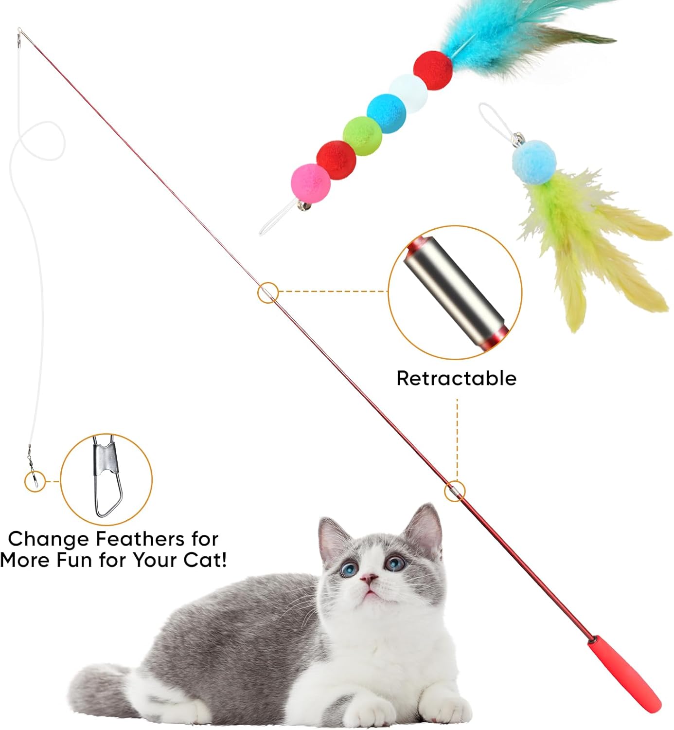 Cat Toys for Indoor Cats, 13 Packs Interactive Cat Wand Toy Set with Feather Toys & Teasers, Fun Cat Toys for Exercise, Playtime and Boredom Relief