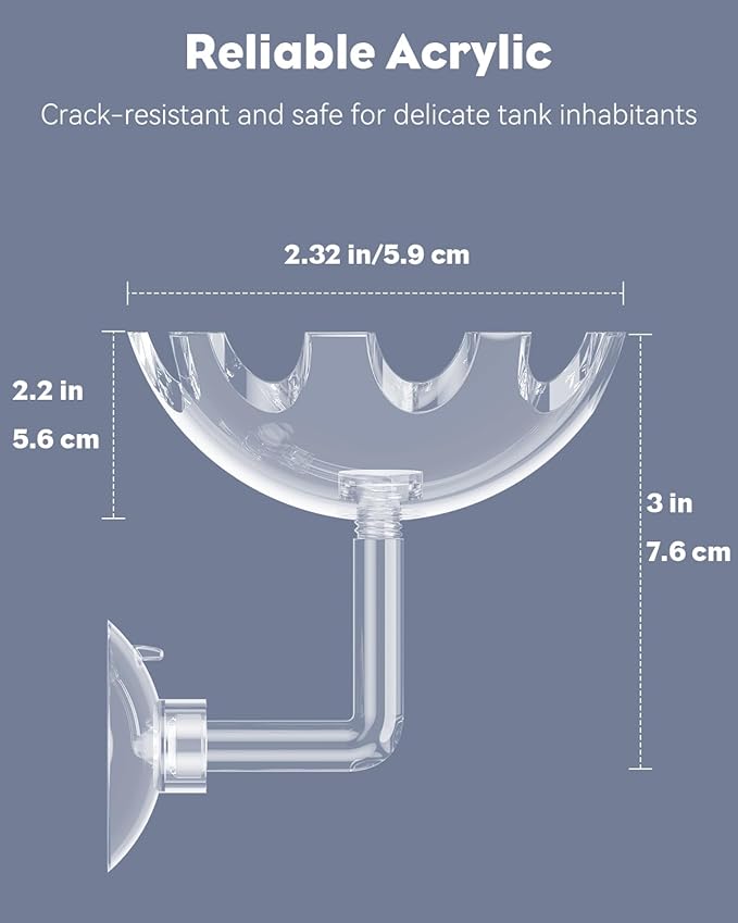Pawfly Shrimp Feeding Dish with Suction Cup, Clear Acrylic Aquarium Shrimp Feeder, Fish Feeding Tray for Freshwater and Saltwater Tanks, Flower-Shaped