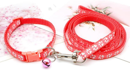 XS Dog Collar with Bell Leash Set, Nylon Basic Reflective Puppy Collars Paw Print for XXS Xs Small Cat Pet Animal Litter Tiny Kitten Boy Girls,Bright Green