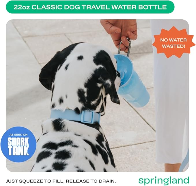 Springer by Springland Dog Water Bottle | Portable Travel Water Bottle Dispenser for Dogs | Dog Gift Seen on Oprah's Favorite Things, Shark Tank | Leak-Proof Bottles | BPA-Free 22oz Sky Blue