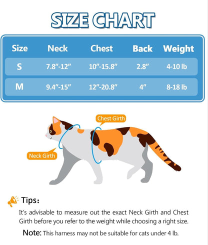 Halypet Cat Harness and Leash Set, Escape Proof [3 in 1 Adjustable & Lightweight] Cat Harness, Safe Kitten Harness for Cats Soft Comfortable, Easy to Wear, Walking Outdoor Travel, Small