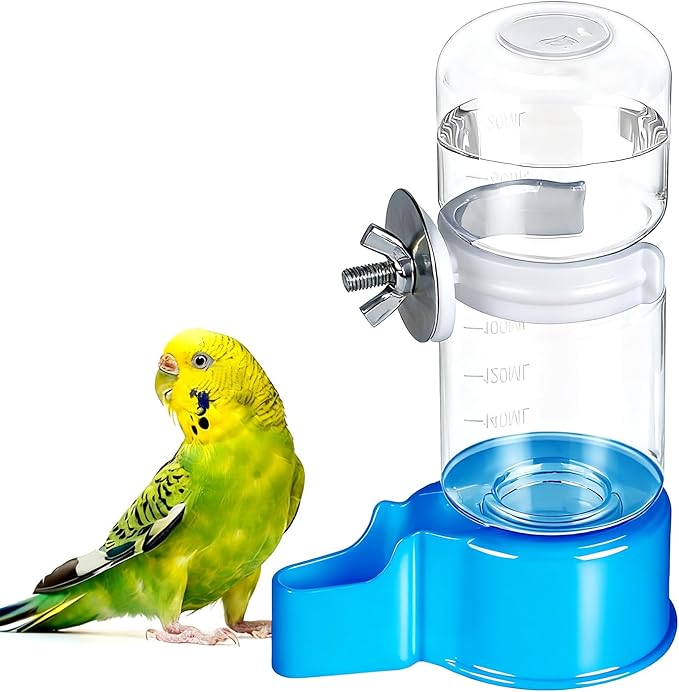 BWOGUE Automatic Bird Water Dispenser, 4.73 Fl Oz Parakeet Water Dispenser for Cage No Mess Suspended Bird Water Feeder for Cockatiel Budgie Conure Lovebirds