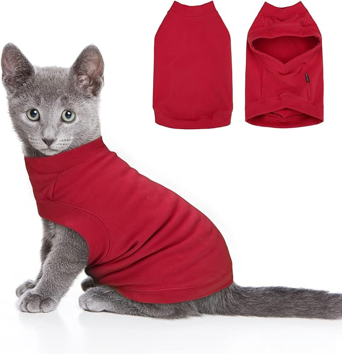 Soft Fleece Dog Sweatshirt - Warm Cat & Dog Sweaters for Small & Medium Pets - Stretchy Hoodie Easy On - Comfortable Winter Clothes for Dogs & Cats - Red