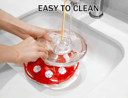 eWonLife Hummingbird Feeder for Outdoors Hanging, Humming Bird feeders, Easy to Clean and Fill, Leak Proof, 2 Pack Saucer Feeder for Birds, with Clean Brush and 8 Feeding Ports (16 OZ/Pack)