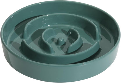 Ceramic 1.6 Cup Slow Feeder Dog Bowl for Medium and Large Breed, 8.2inch Puzzle Dog Food Dish, Anti-Gulping, Stop Bloat, Preventing Choking (Single Bowl-Dark Green)