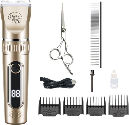 Dog Grooming Clippers, Low Noise, 2-Speed Quiet Dog Grooming Kit Rechargeable Cordless Pet Hair Clipper Trimmer Shaver for Small and Large Dogs Cats Animals