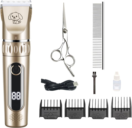 Dog Grooming Clippers, Low Noise, 2-Speed Quiet Dog Grooming Kit Rechargeable Cordless Pet Hair Clipper Trimmer Shaver for Small and Large Dogs Cats Animals