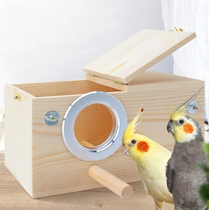 Pine Wood Parakeet Nest Box Bird House Budgie Breeding Mating Box for Lovebirds Cockatiel Parrotlets (M)